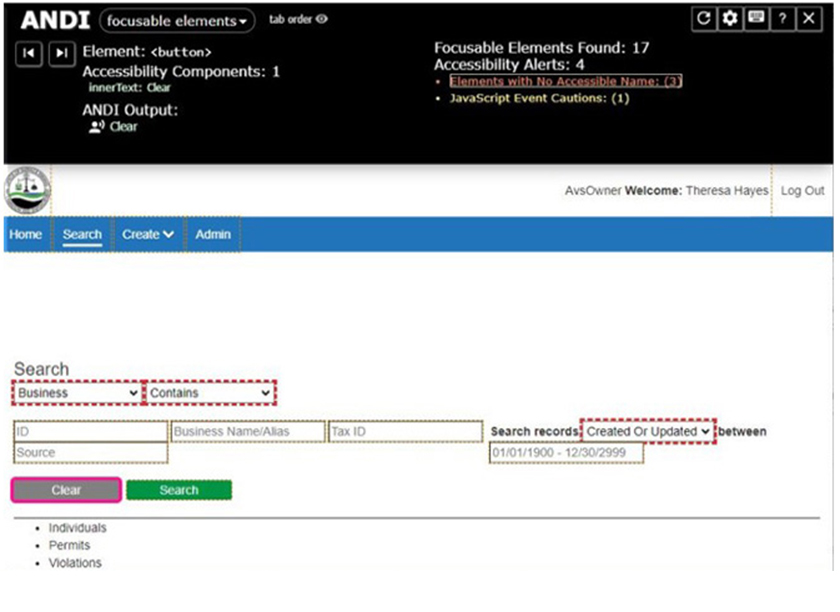 Section 508 remediation example of using the ANDI software to make a website accessible